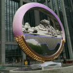 Large metal stainless steel ring sculpture project mirror polish & light