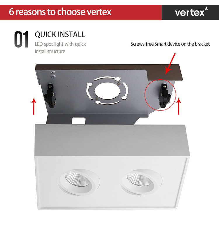Square Double Head Downlight 3000K Surface Mounted Dimmable LED Downlights