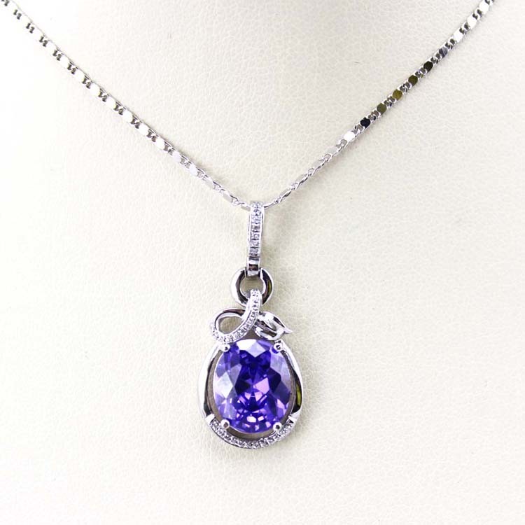 Sterling Silver Oval Pink Zircon Pendant and 925 Silver Chain Necklace (PSJ0268)