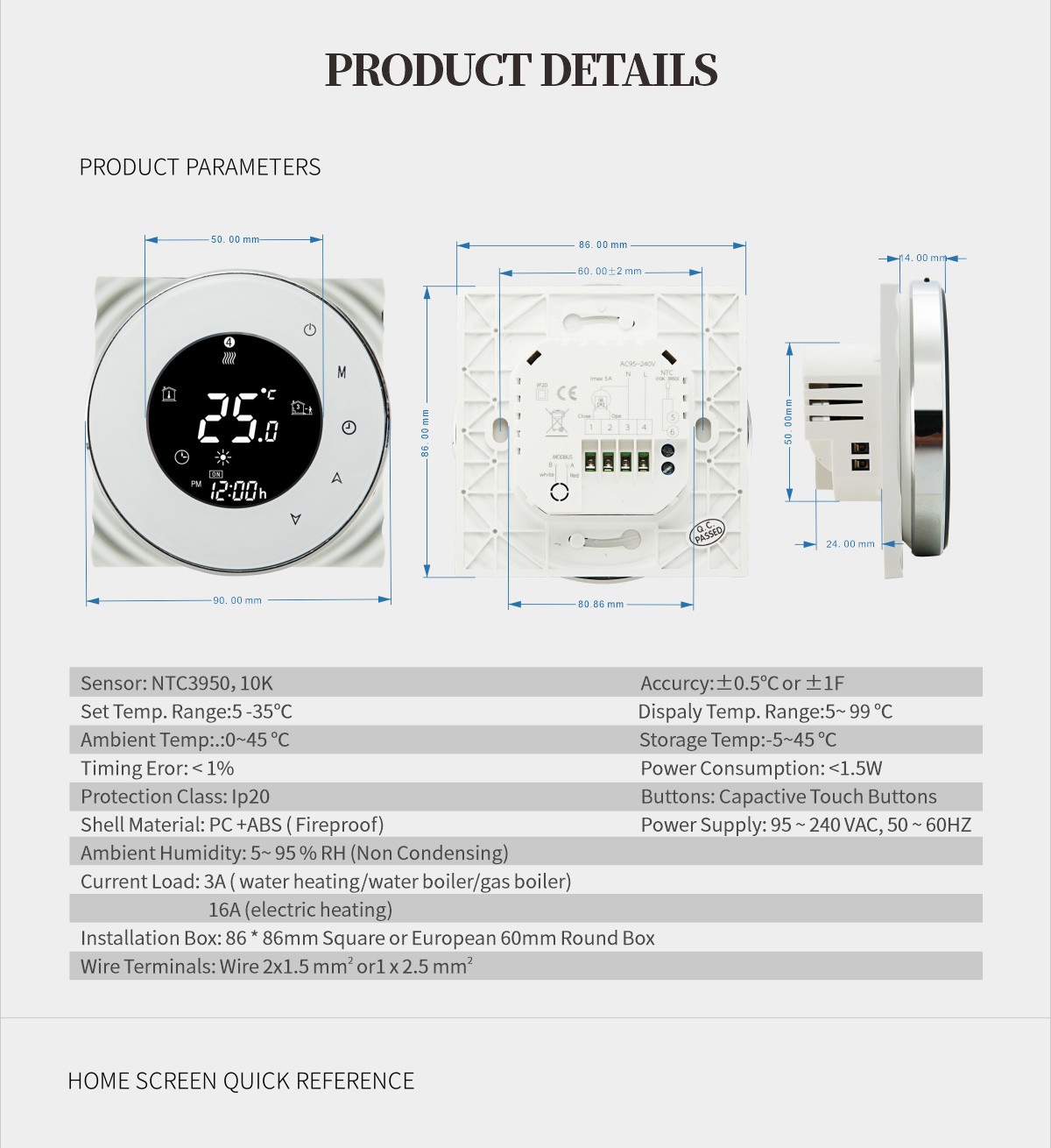 Indoor Smart Round Thermostat 16A Electric Floor Heating Thermostat