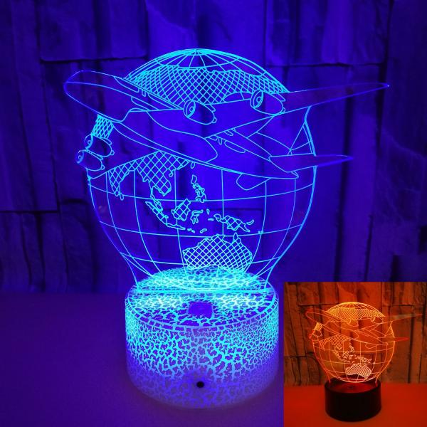 Quality OEM souvenir Earth airplane model 3D LED night light USB colorful touch switch stereo three-dimensional desktop lamp for sale