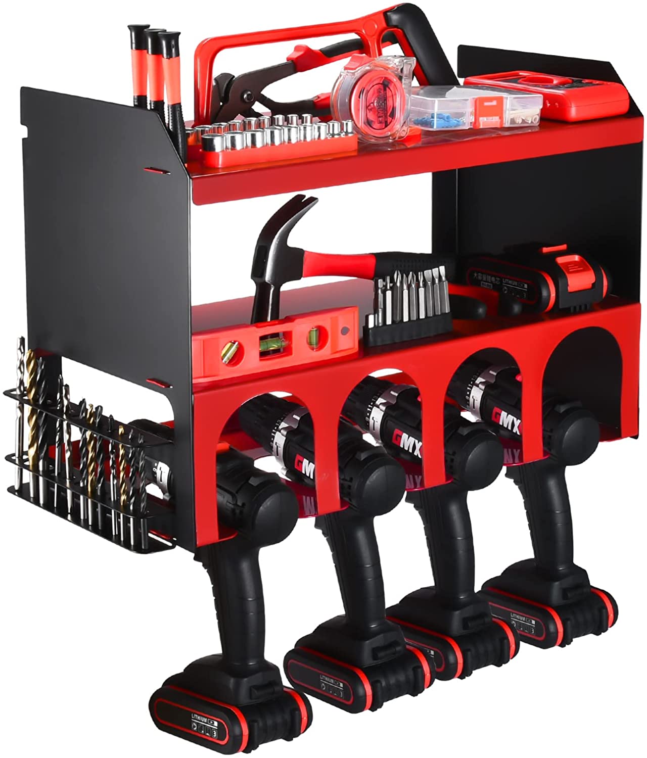 Metal Power Tool Organizer Wall Mount Impact Battery Storage Box Carbon Steel Material