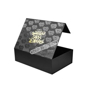 Wholesale Glossy UV Black Foldable Magnetic Boxes With Bownot Ribbon For Clothing from china suppliers