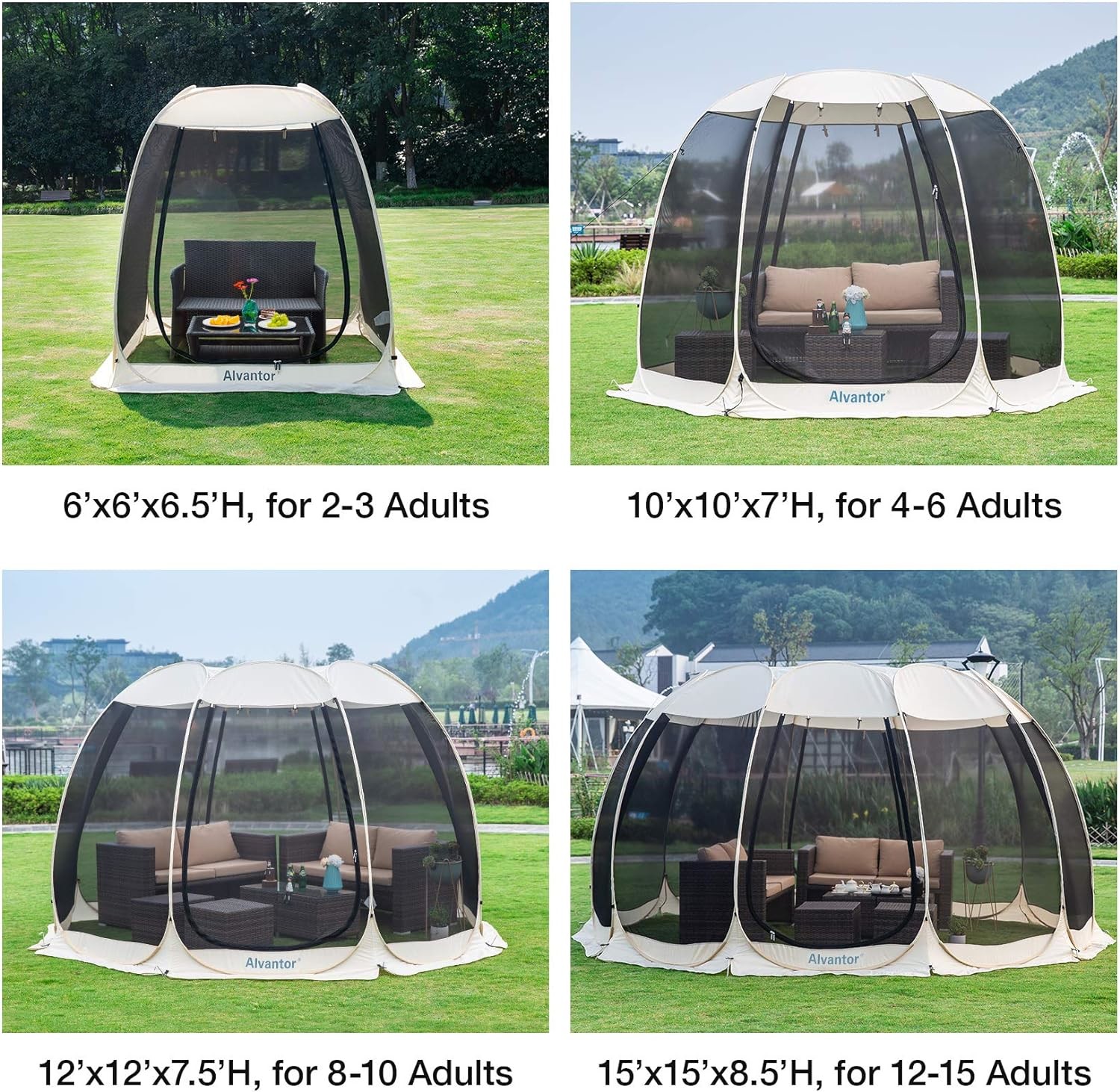 Alvantor Screen House Room Camping Tent Outdoor Canopy Pop Up Sun Shade Hexagon Shelter Mesh Walls Not Waterproof 6'x6'
