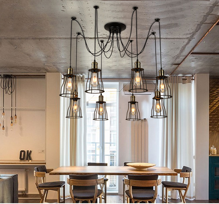 Retro Loft Industrial Chandelier Adjustable E27 Multi Head Lamps Restaurant metal lamp(WH-VP-225）