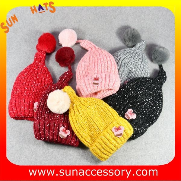 AK17024 Sun Accessory winter kids knitted beanie caps and hats with pom pom ,caps in stock MOQ only 3 pcs