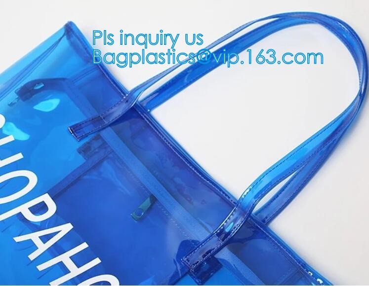 handle colorfull bag pvc zipper bag, Custom PVC Loop Handle Image Printed Plastic Shopping Bag, PVC handle plastic bags