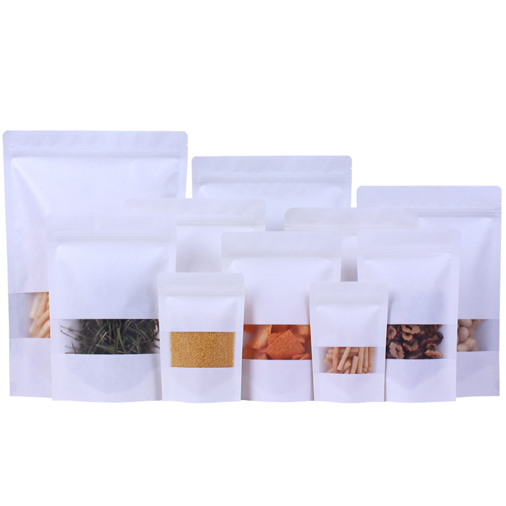 Food Grade Zipper white brown kraft paper bags with clear window and zipper