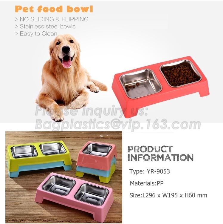 Double stainless steel dog bowl pet cat feeder water food dog bowl, No-Spill and Non-Skid Stainless Steel Pet Bowls Dog