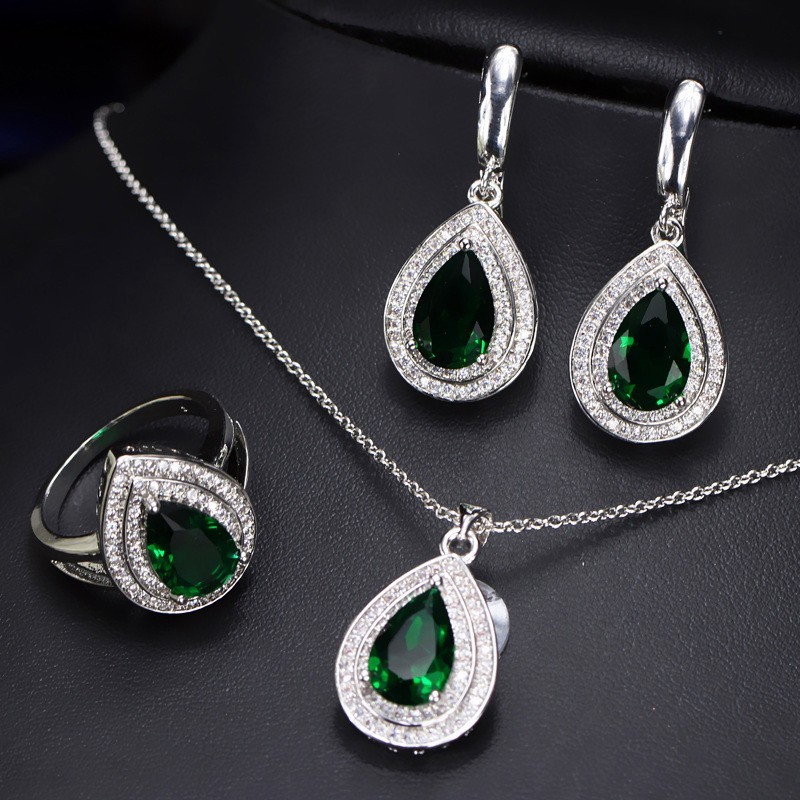 Hot selling Womens Luxury Wedding Flower CZ Zircon jewelry Set Fashion Waterdrop Necklace Earrings Set Jewellery sets