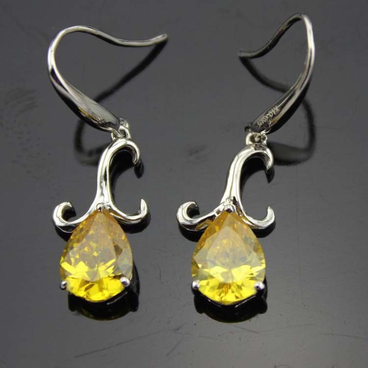 Sterling Silver 7mmx9mm Pear Shape Amethyst Cubic Zircon Dangle Earrings (PSJ03495)