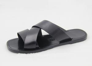 China Fashion Mens Leather Slippers Flip Flops Black Mens Summer Leather Sandals on sale