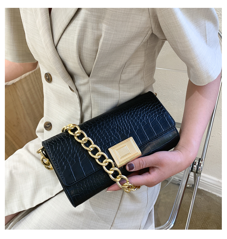 2020 Fashion Women's Underarm Bag Small Square Handbag with Chain and Crocodile Pattern