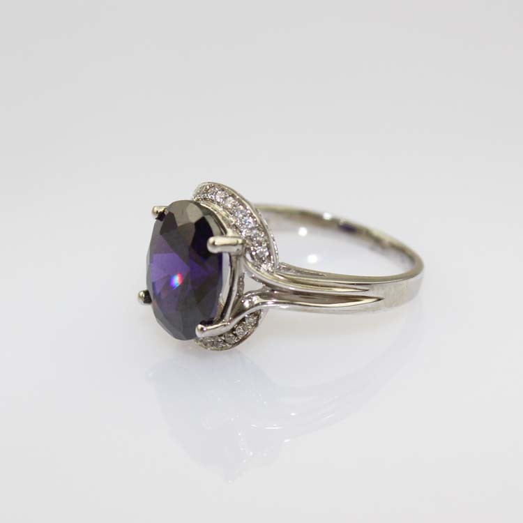 White Gold Plated 925 Silver Ring with 9mmx11mm Pink Cubic Zircon (R161)