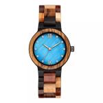 1.65 Inch Wooden Wrist Watch 3BAR Quartz Female Wooden Dial Blue White