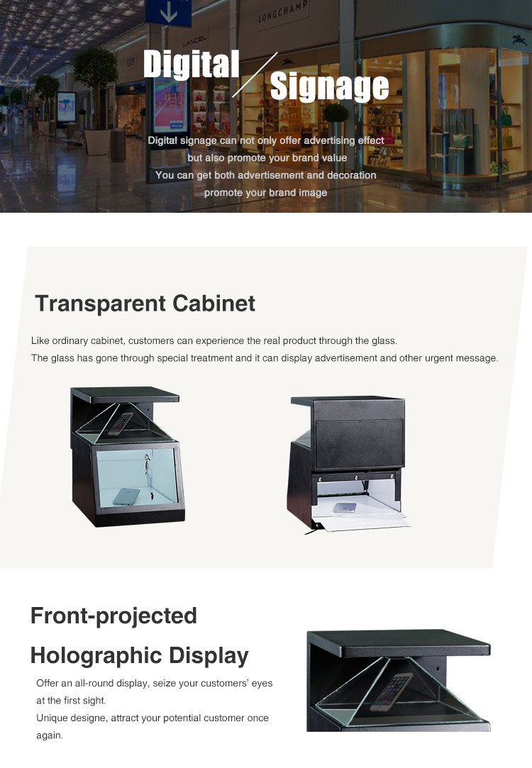 USB Transparent 3D Holographic Display TFT Lcd Screen Showcase 180 Degree