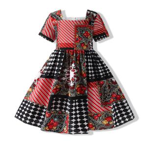 Wholesale Summer Childern'S Clothing Girls Short Sleeve Dress Polka Dot Striped Print Splicing from china suppliers