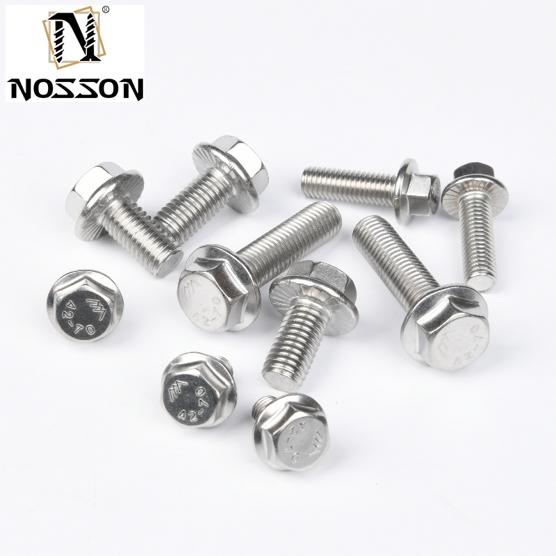 DIN Standard 304 Stainless Steel Anti-Slip Toothed Flange Screw with External Hexagonal Washer Bolt Sliver Finish Plain Finish Anti-Slip