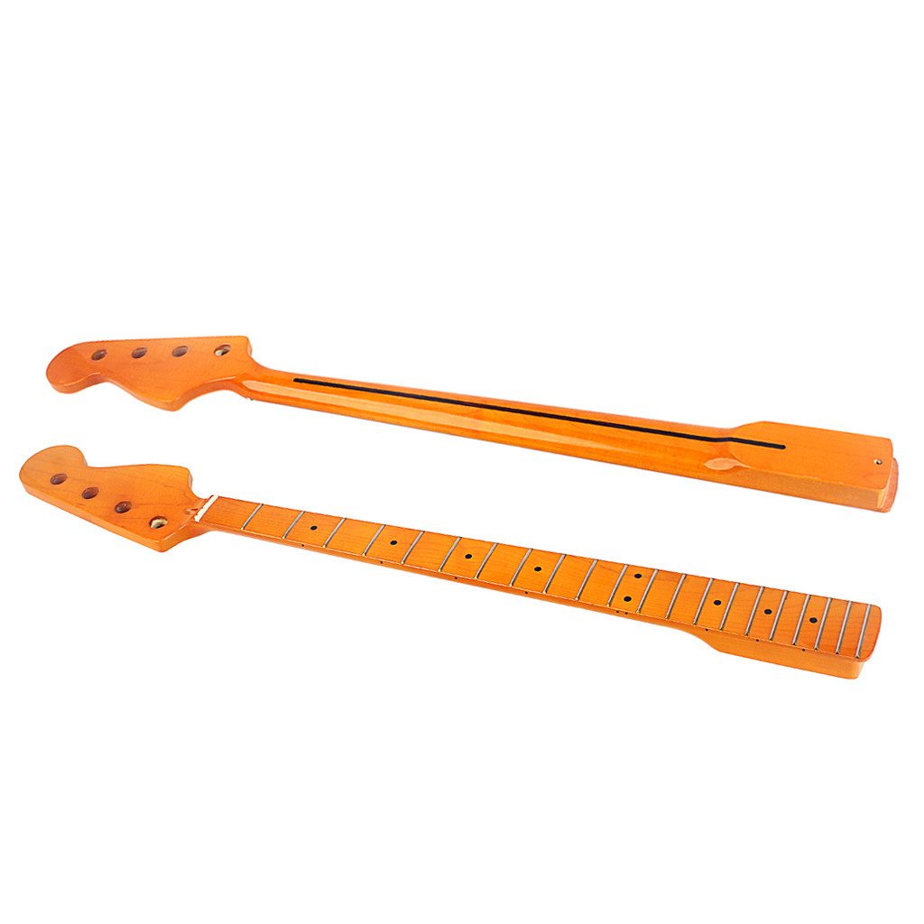 Bass Guitar Replacement Neck 21 frets Maple wood yellow Glossy Modern c Black Dot