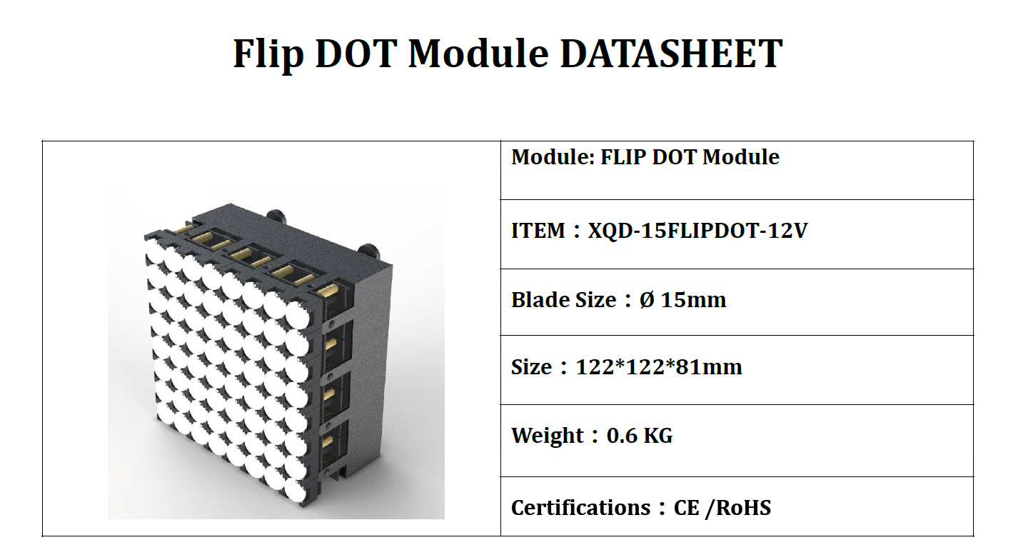 Indoor Digital Flip Dot Module Flip Dot Board 15mm 8X8 Dots