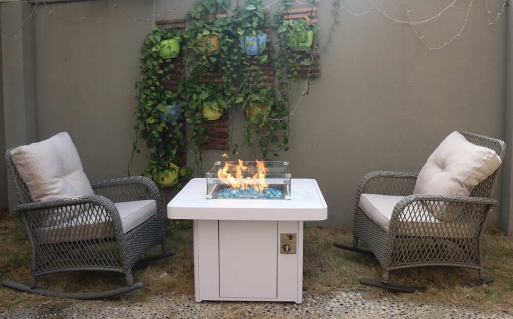 Outdoor Square Stone Propane Fire Pit With 10" Stainless Steel Ring Burner