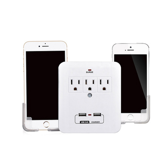 Wall Power Socket And Wall Tap One Input 3 Outlet 2 USB Surge UL cUL passed