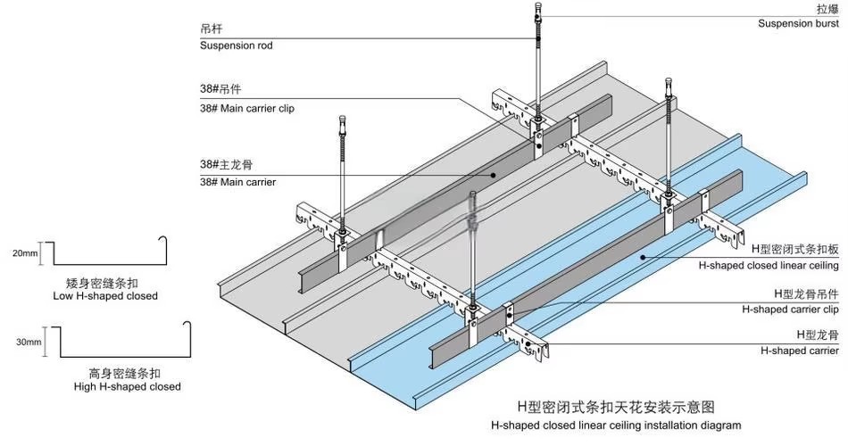 Metal Building Material Metal Aluminum Ceiling Strips Decorative Suspended Ceiling