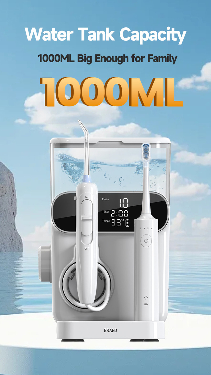 Multi-functional Flosser Oral Irrigator Sonic Vibration 60 degree Oscillation 2 IN 1 Countertop Electric Water Flosser with Toothbrush