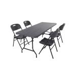 Wood Grain 6 Foot Plastic Folding Table / Black Portable Table Steel Legs