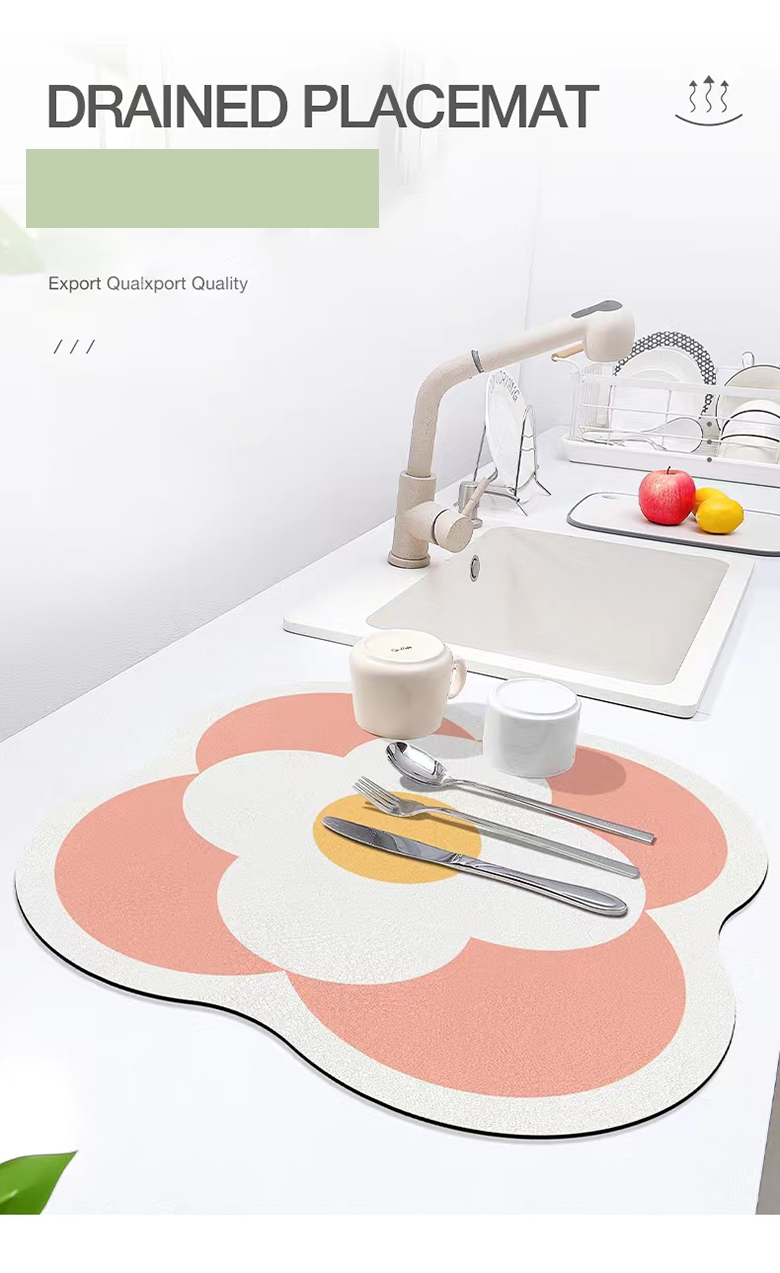 Table Decration Placemat Fast-Drying Polyester Dish Drying Mat for Kitchen Cleanup