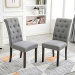 Tomile Gray Tufted Dining Chairs Set Of 2 / Upholstery Fabric Dining Chairs