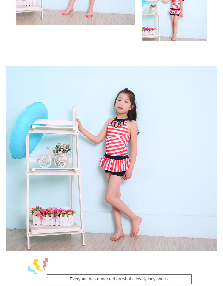 2019 Popular Stripe Split Skirt Swimming Suit