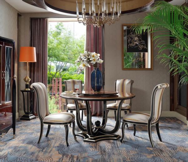 Luxury Dining room Furniture Round Tables in Veneer Inlay Matched decoration by
