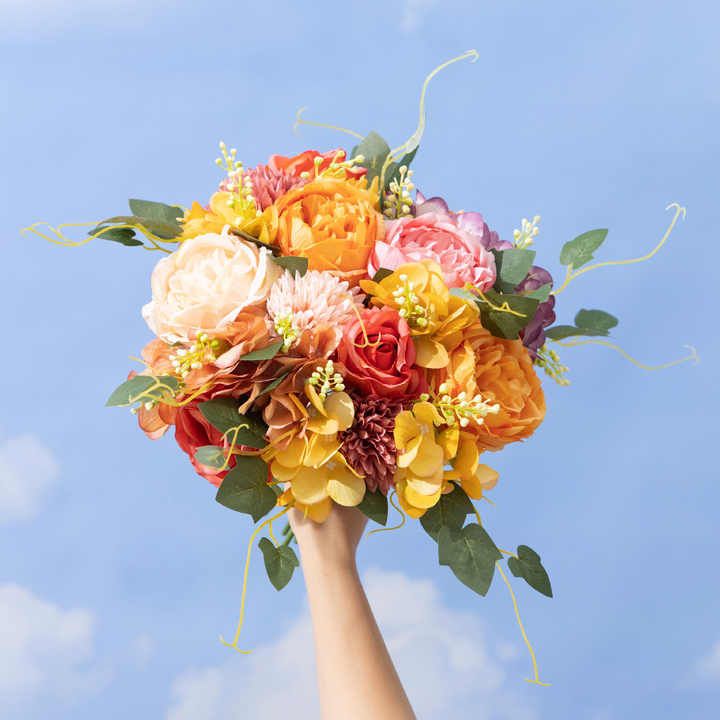 Small Heads Peony Bush Artificial Persian Rose Flower Wedding Bridal Bouquet Wholesale Silk Rose Flowers