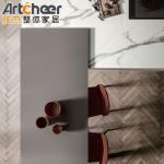 Modern Stylish Pink Kitchen Cabinets with ENF Panel and Small Island Table