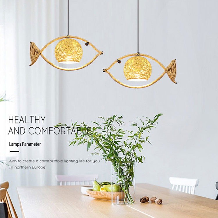 Fish Shaped Rattan Woven Hotel BarLamp Creative Chinese Style Retro lamp(WH-WP-89)