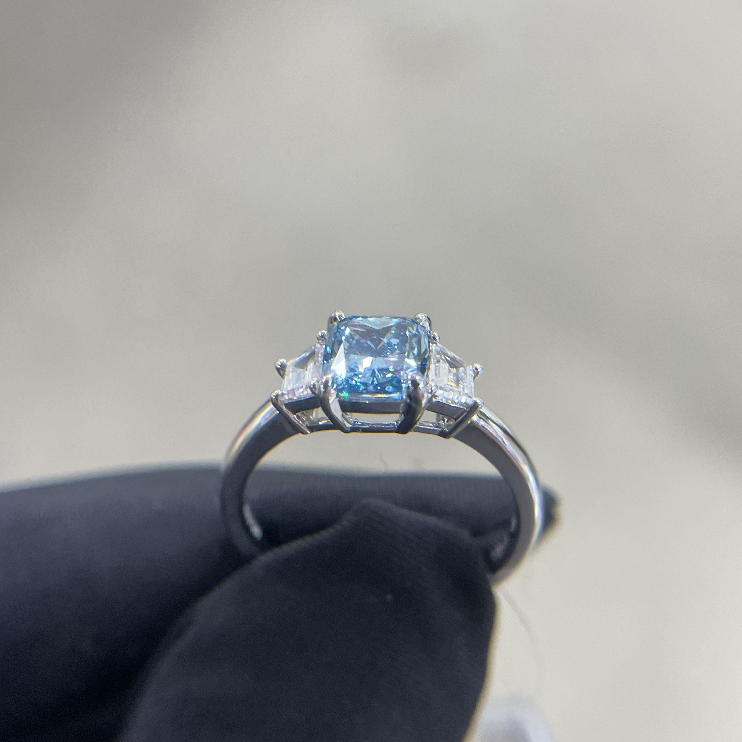 1.27ct Engagement Lab Grown Diamond Rings Synthetic Blue Cushion Cut