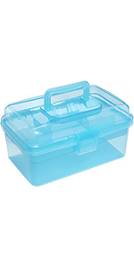 Blue First Aid Storage Box, Plastic Sewing Box, Tool Box, Crafts Supplies Organizer Case Handle Tray