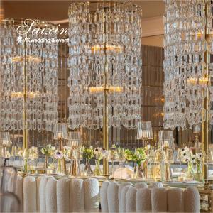 Wholesale Wedding Centerpiece Gold Candle Holder Flower Stand With Crystal Chains from china suppliers