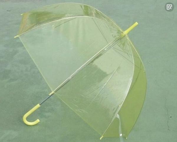 Light Yellow POE Clear See Through Umbrella Auto Open Metal Frame With Flute