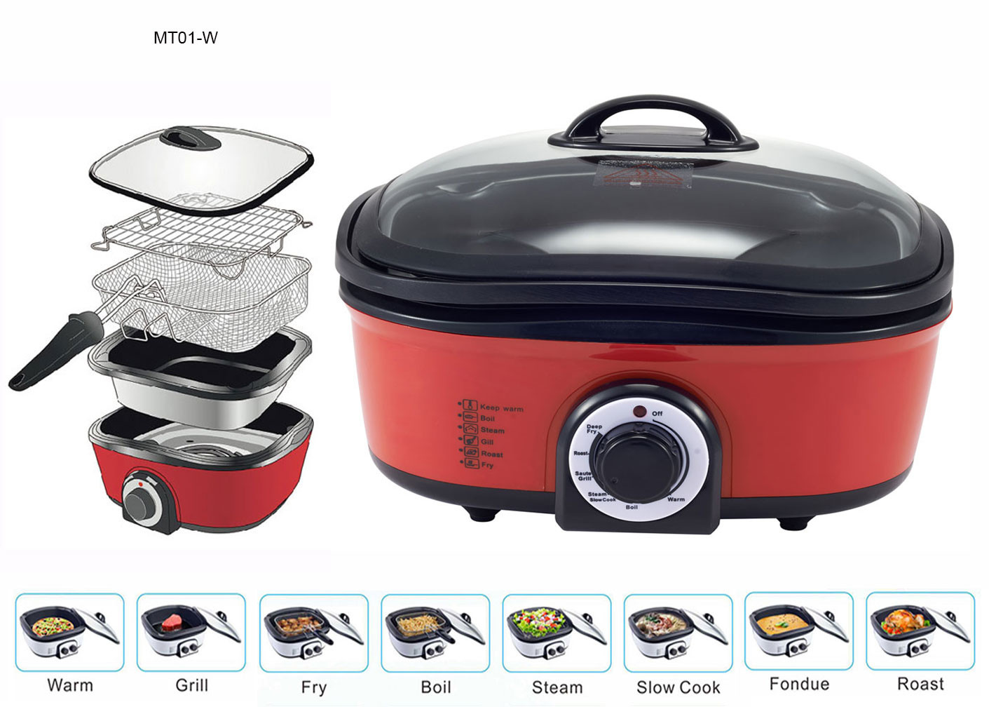1200W Electric Multi Cooker , Stainless Steel Multi Cooker Brushed Stainless Steel Exterior