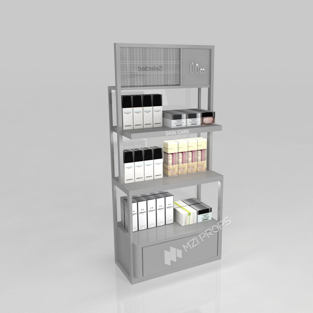 GDR03-CB-07 Double Sided Transparent Low Cabinet With 80mm Soft Film Light Box And LED Strip Lights For Fashion Boutiques