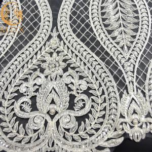 Wholesale 135cm Width Pure Hand Beaded Embroidery White Bridal Lace Fabric Water Soluble from china suppliers