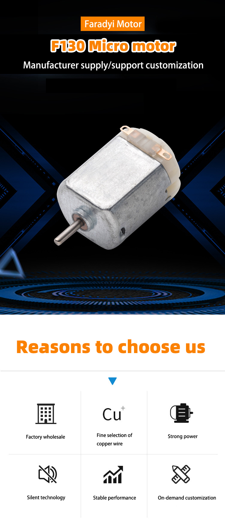 Faradyi Customized Electronic 130 Micro Dc Drive Motor 3v-6v Miniature Small Diy Toy Dc Motor