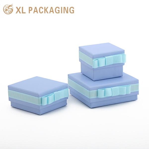 Blue Marble Cardboard Drawer Slide Jewelry Box With Ribbon Bow Luxury Bracelet Packaging Velvet Lining & Gold Foil Accents Elegant Gift Box For
