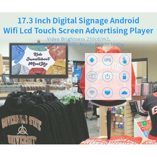 Black Android Tablet Digital Signage Touch Screen Full HD 17.3" LCD Panel IPS