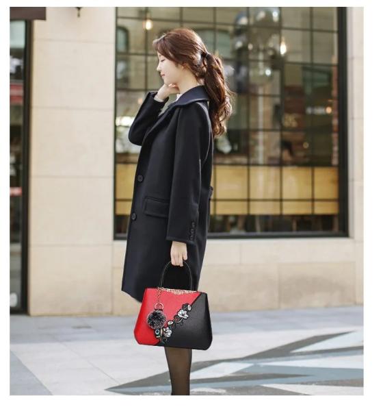 Waterproof Elegant Chinese Traditional Flower Vase Handbags Leather Tote Bags