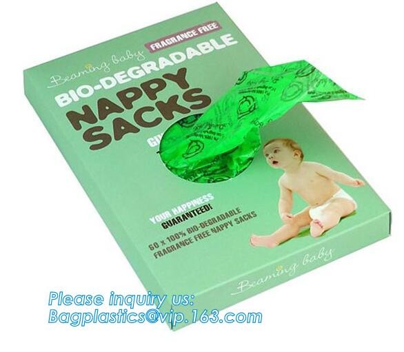 Disposable Plastic Thin bags Customized Colors Baby Nappy Sack, pla packaging biodegradable plastic nappy sacks bags pac