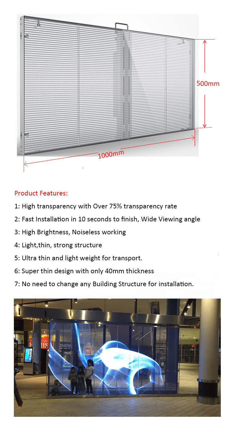 HD High Resolution P3.91-7.82 Indoor Full Color Transparent LED Display Screen For Store Window Glass
