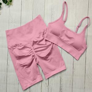 Wholesale Summer Two Multicolor Yoga Outfits Ruched Butt Lifting Shorts And Breathable Sports Bra from china suppliers